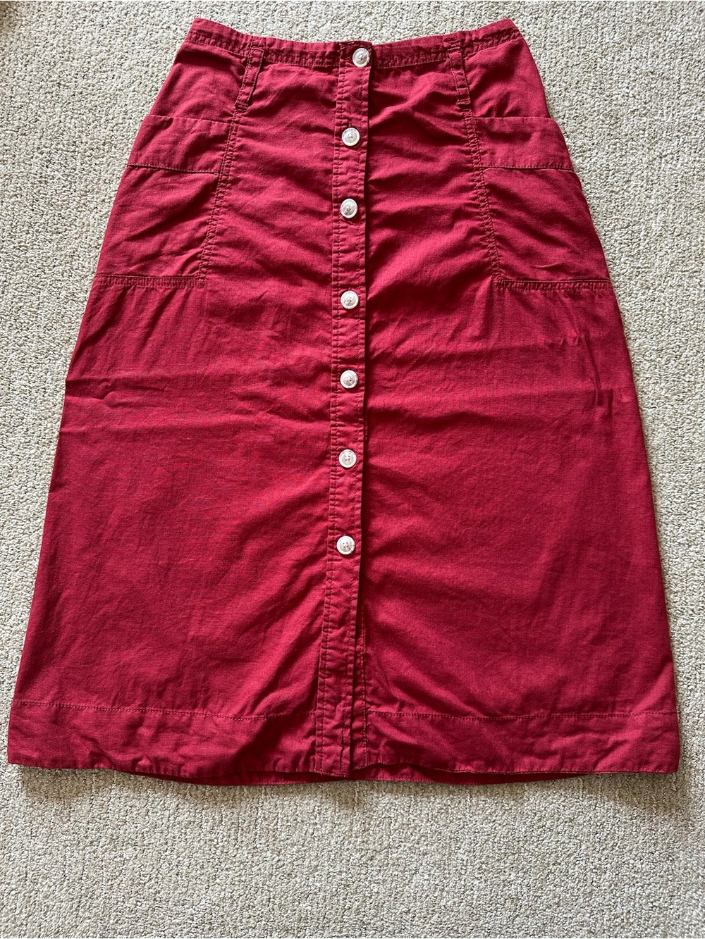 Vibrant Red Linen-Cotten Button Front Midi Skirt | Coastal Cottagecore Pockets 6